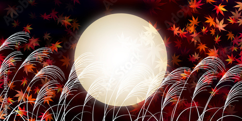 十五夜　月見　紅葉　背景
