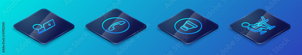 Set Isometric line Speaker volume, Video chat conference, Freelancer and Telephone handset icon. Vector