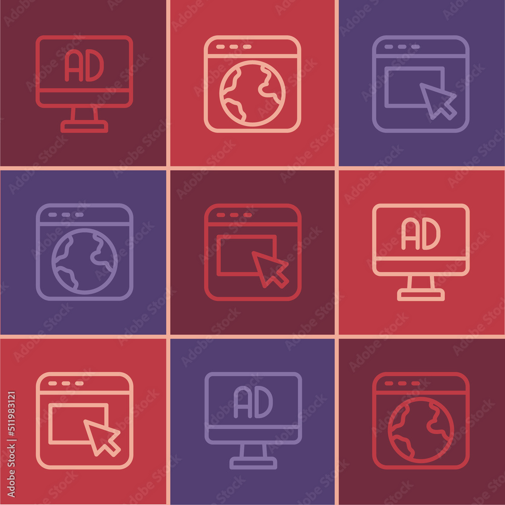 Set line Advertising, and Worldwide icon. Vector