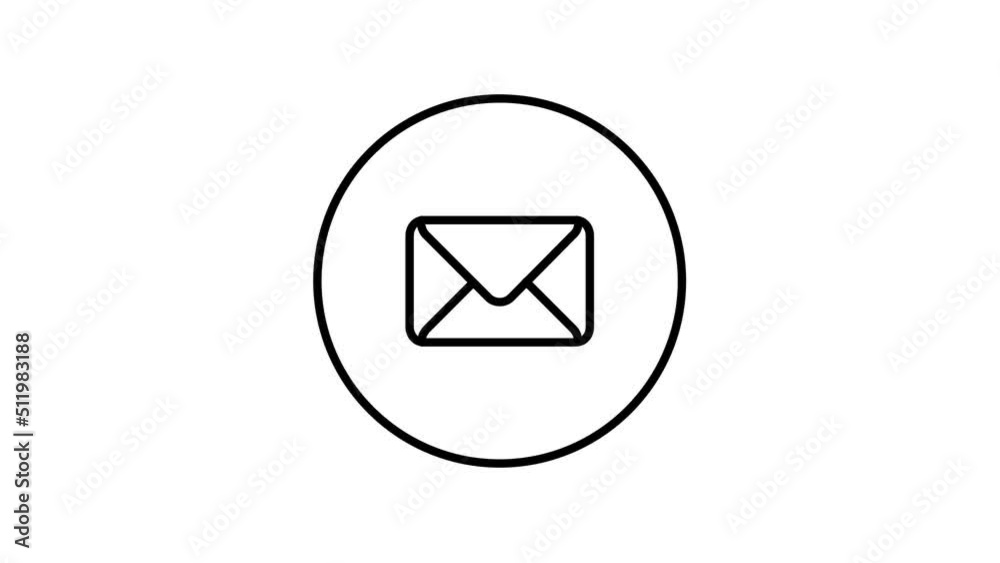 Envelope line icon inside circle, message file, inbox, black outline, line icon video animation. Envelope line icon inside circle, message file, inbox, black outline, line icon video animation.