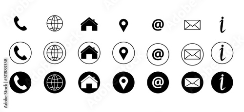 black white web icon, contact us icon, blog and social media round signs.Communication icon symbol