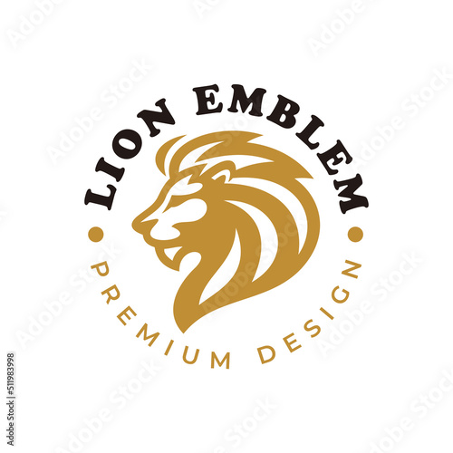 Lion head line art emblem logo design. Side view lion head vector illustration