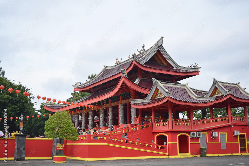 A historical temple with traditional Chinese and Javanese architecture.
