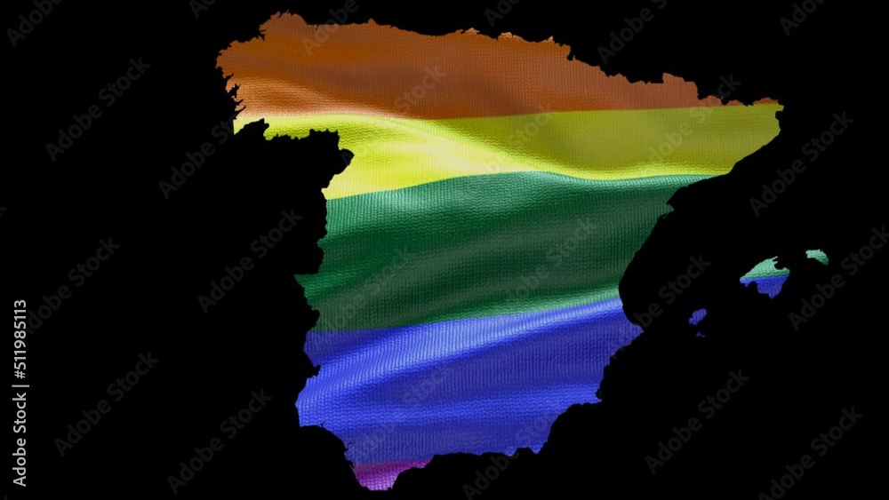 Spain country shape territory outline with LGBT rainbow flag background