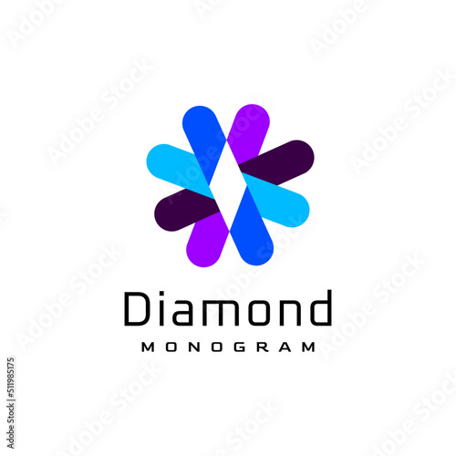 flat monogram letter vx diamond logo template 