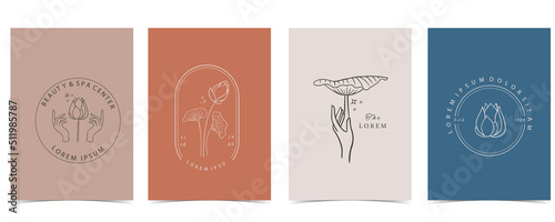 Black lotus background. Line art design for postcard, invitation ,packaging