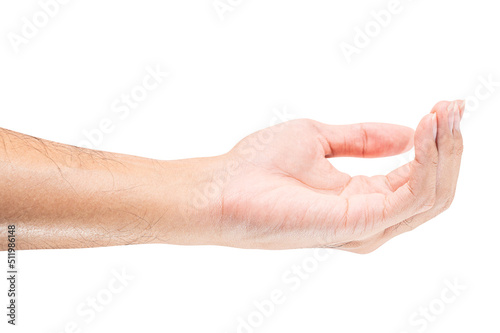 isolated of male hand holding something like a bottle or can.