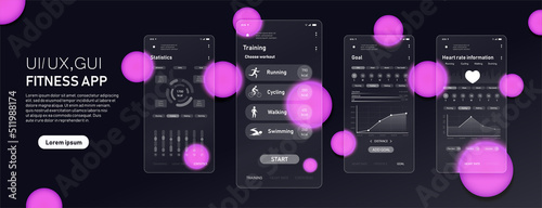 Fitness app interface. Active lifestyle and sports, modern technologies and digital world. Program for collecting training statistics and drawing up schedule. Cartoon flat vector illustration