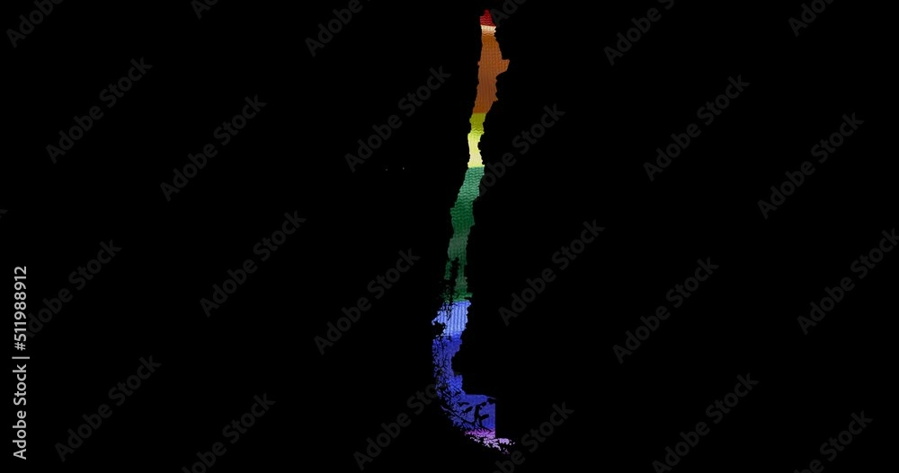 Chile country shape territory outline with LGBT rainbow flag background waving animation. Concept of the situation with gay marriage and tolerance for LGBT or LGBTQ plus. 4K alpha channel Chile country shape territory outline with LGBT rainbow flag background waving animation. Concept of the situation with gay marriage and tolerance for LGBT or LGBTQ plus. 4K alpha channel
