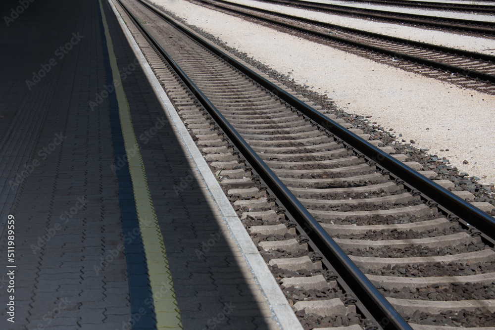 partial view platform railroad tracks train travel partial view platform railroad tracks train travel