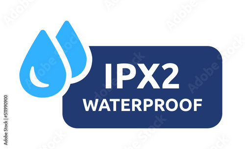 Ipx2 waterproof symbol. Rainproof label sign. Water-resistant proof, water drop icon vector illustration.