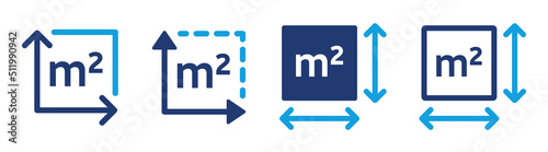 m2 unit icon vector set. Square meter symbol for measuring size area or surface dimension. photo