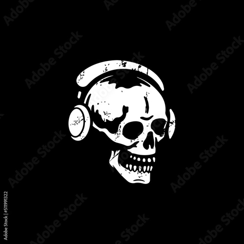 skull skeleton with headset grunge hipster vintage retro design