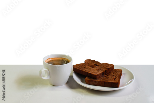 Diet set  a plate of one toast with a cup of black coffee