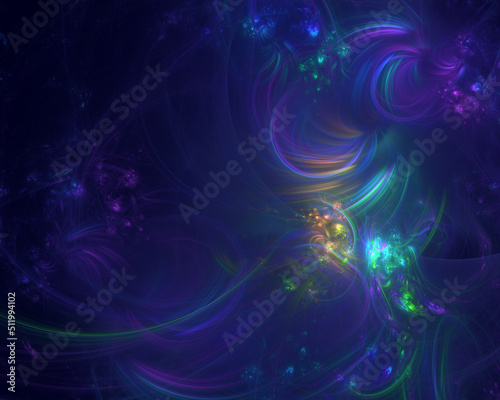 Abstract blue fractal art background of curls and swirls  like decorative flourishes. With copy space.