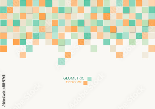 Geometric abstract background. Design elements with pastel colors and square shapes patterns on top. Vector Illustration.