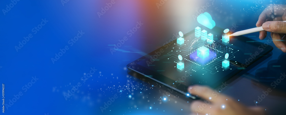 Metaverse and Blockchain Technology Concepts. Business person with an Experiences of Metaverse Virtual World Conceptual. 3D illustration banner. Metaverse and Blockchain Technology Concepts. Business person with an Experiences of Metaverse Virtual World Conceptual. 3D illustration banner.
