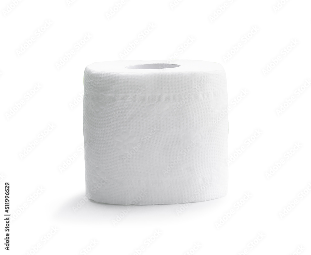 Single roll of white tissue paper or napkin isolated on white background with clippinng path