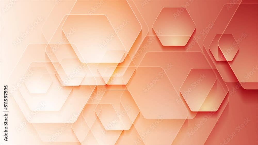 Orange geometric tech background with glossy hexagons. Seamless looping ...