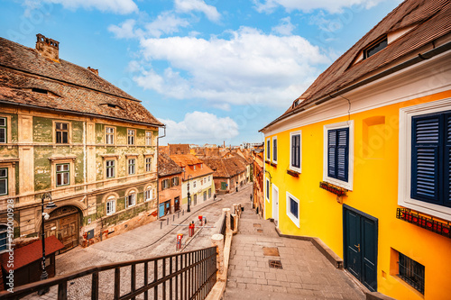 Sibiu, Romania. Large Square (Piata Mare) with the City Hall and Brukenthal palace in Transylvania. photo