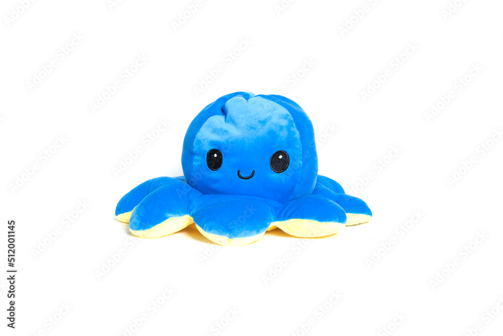 Fototapeta premium Plush blue Octopus Toy Isolated on White.