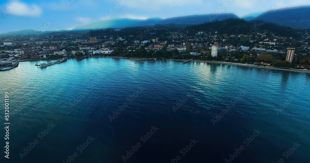 Aerial view of the coastline of Sukhumi, Abkhazia
