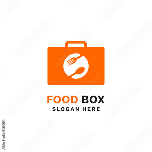 Box spoon fork for food box logo design vector template