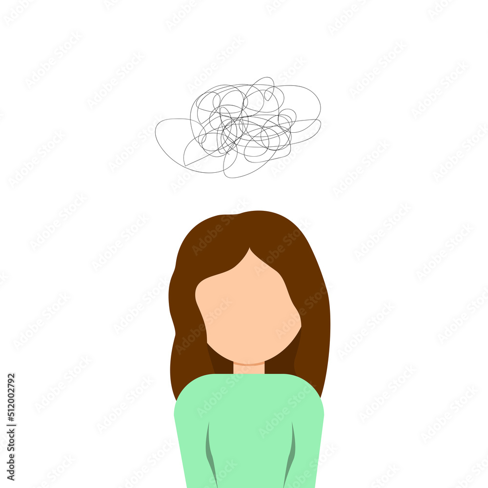 A young girl in a state of depression, confused in the situation. Nervous breakdown. The concept of depression and frustration. Vector illustration.