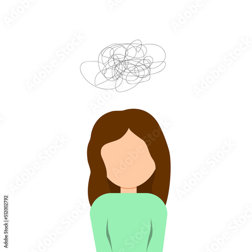 A young girl in a state of depression, confused in the situation. Nervous breakdown. The concept of depression and frustration. Vector illustration.