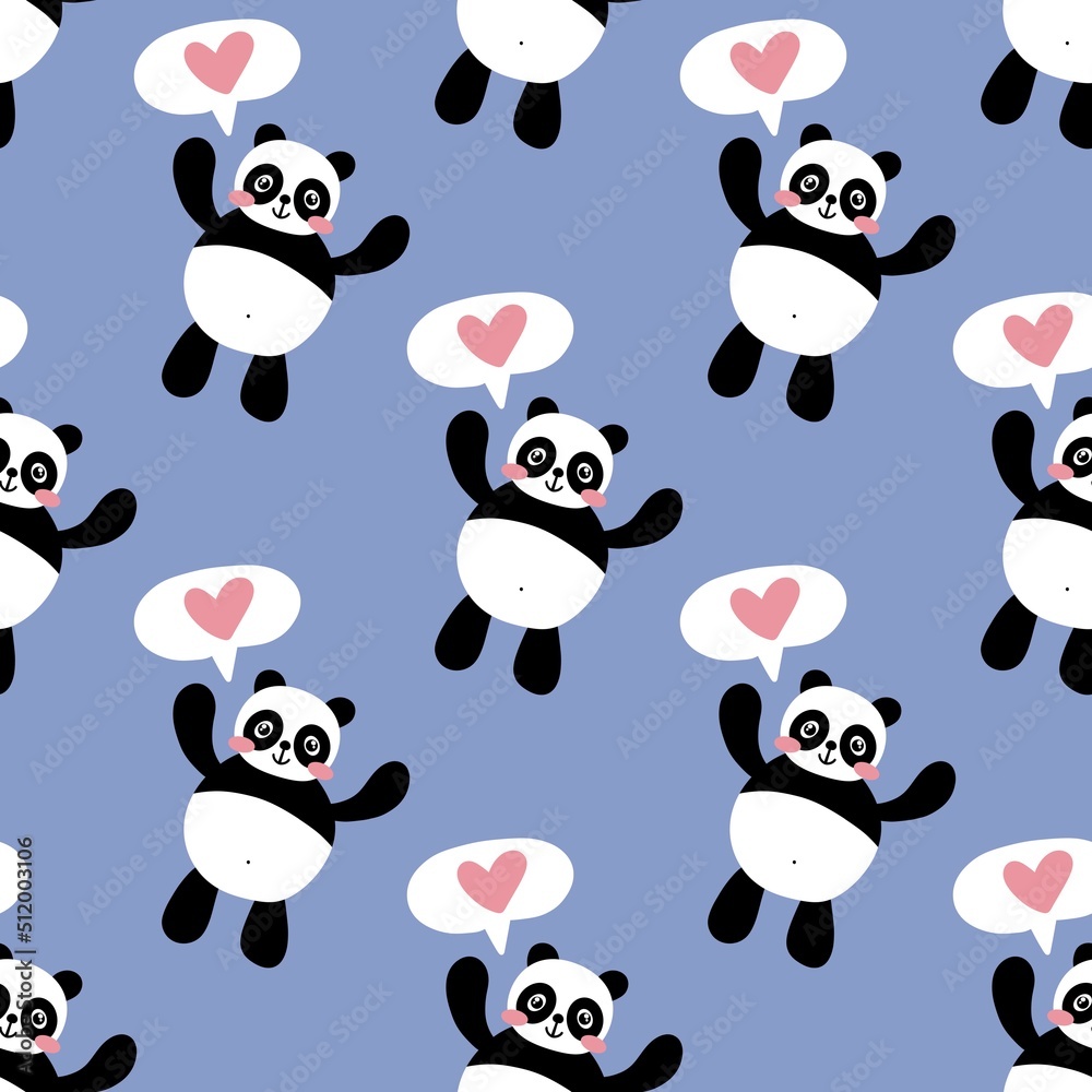 Obraz premium Cartoon seamless kawaii panda pattern for kids and fabrics and textiles and wrapping paper and kindergarten