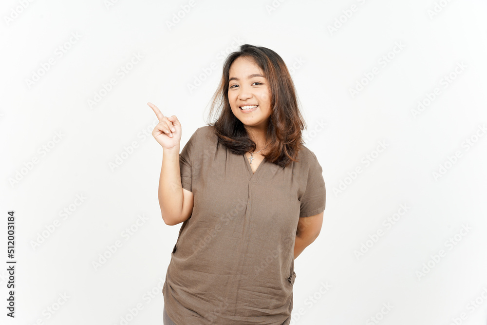 Showing Product and Pointing Side of Beautiful Asian Woman Isolated On White Background Showing Product and Pointing Side of Beautiful Asian Woman Isolated On White Background