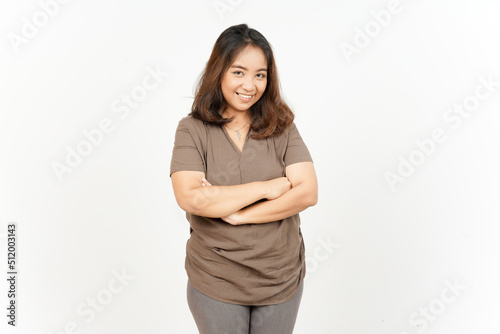 Folding arms and Smile to camera of Beautiful Asian Woman Isolated On White Background © Sino Images Studio