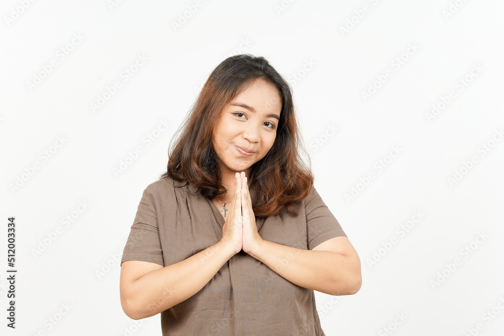 Doing Namaste Greeting of Beautiful Asian Woman Isolated On White Background Doing Namaste Greeting of Beautiful Asian Woman Isolated On White Background
