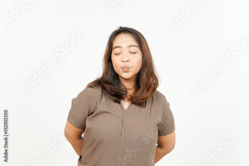 Blowing kiss gesture of Beautiful Asian Woman Isolated On White Background © Sino Images Studio