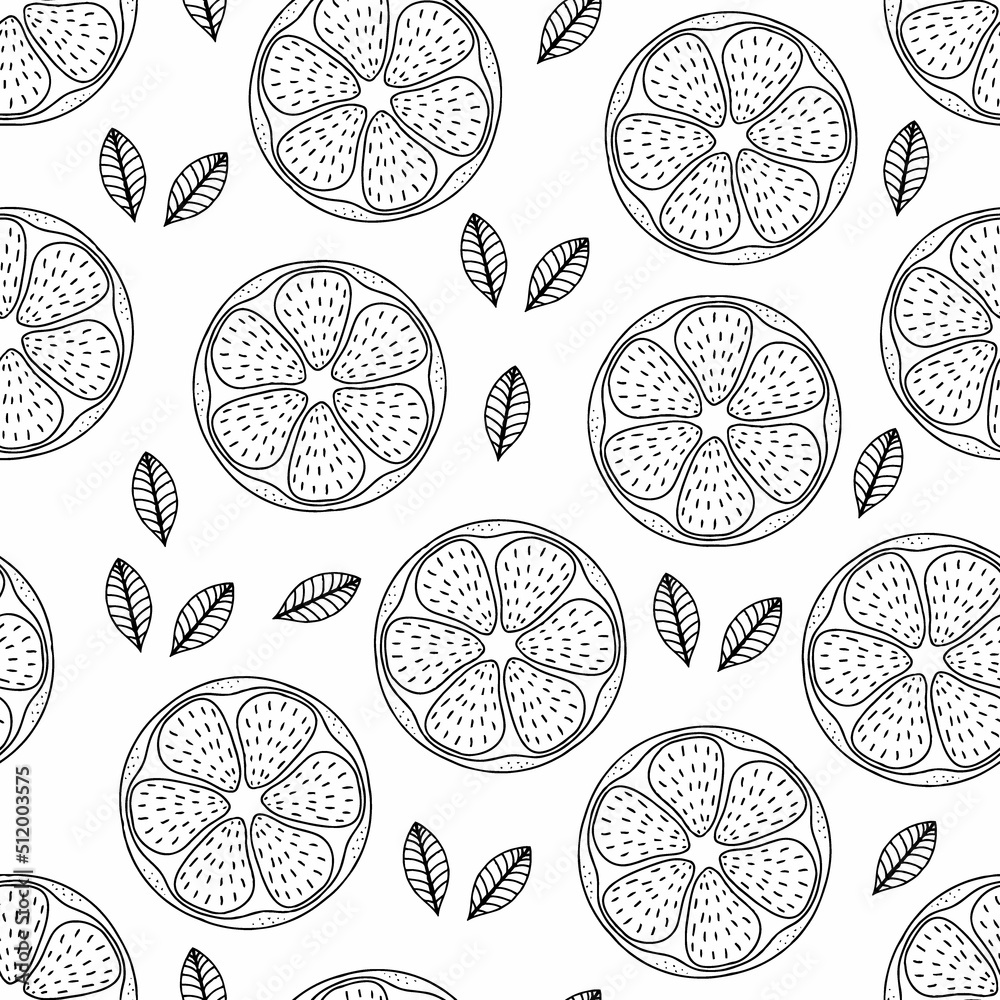 seamless pattern hand drawn doodle orange lemon fruits