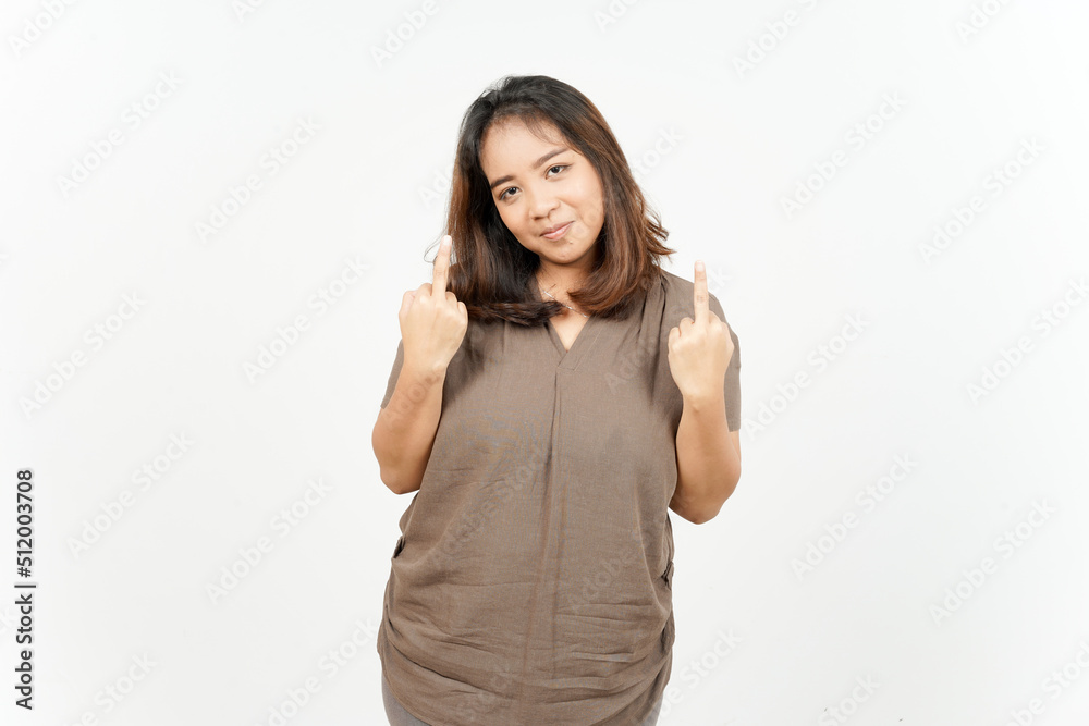 Showing fuck hands of Beautiful Asian Woman Isolated On White Background Showing fuck hands of Beautiful Asian Woman Isolated On White Background