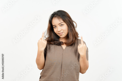 Showing fuck hands of Beautiful Asian Woman Isolated On White Background