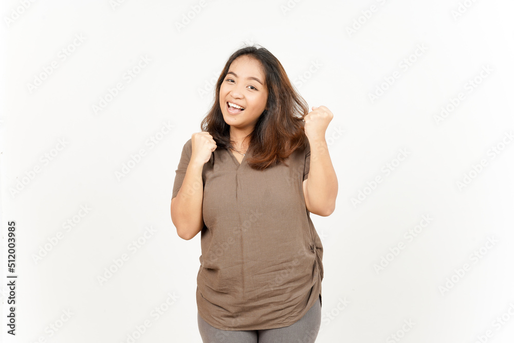 Yes and Celebration Gesture of Beautiful Asian Woman Isolated On White Background Yes and Celebration Gesture of Beautiful Asian Woman Isolated On White Background