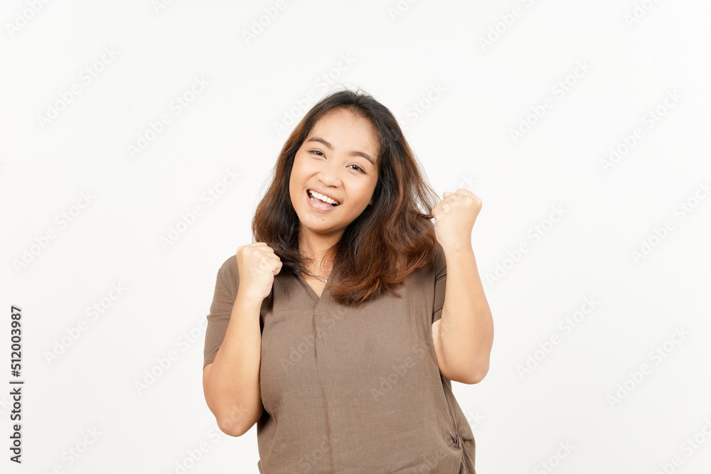 Yes and Celebration Gesture of Beautiful Asian Woman Isolated On White Background Yes and Celebration Gesture of Beautiful Asian Woman Isolated On White Background