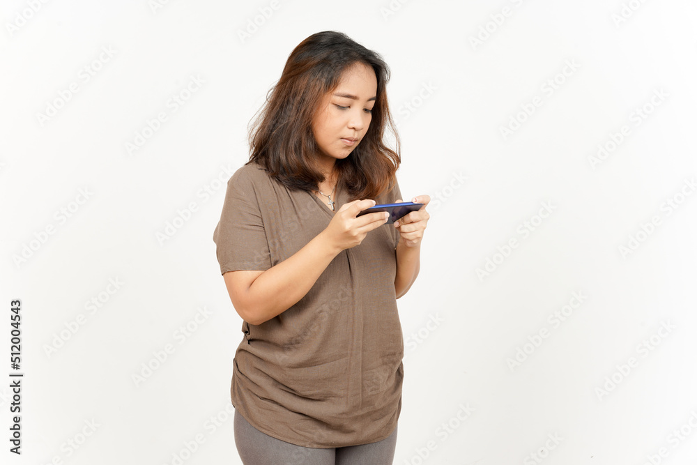 Playing Mobile Game on Smartphone of Beautiful Asian Woman Isolated On White Background Playing Mobile Game on Smartphone of Beautiful Asian Woman Isolated On White Background