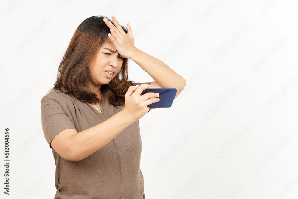 Playing Mobile Game on Smartphone of Beautiful Asian Woman Isolated On White Background Playing Mobile Game on Smartphone of Beautiful Asian Woman Isolated On White Background