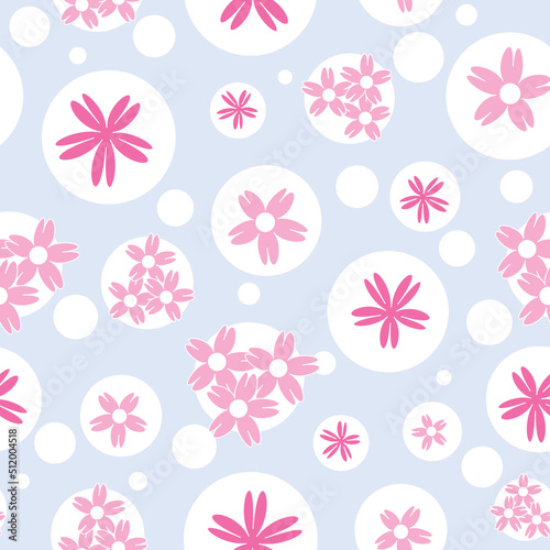 Vector blue background white pink cherry tree flowers and cherry blossom sakura flowers. Seamless pattern background