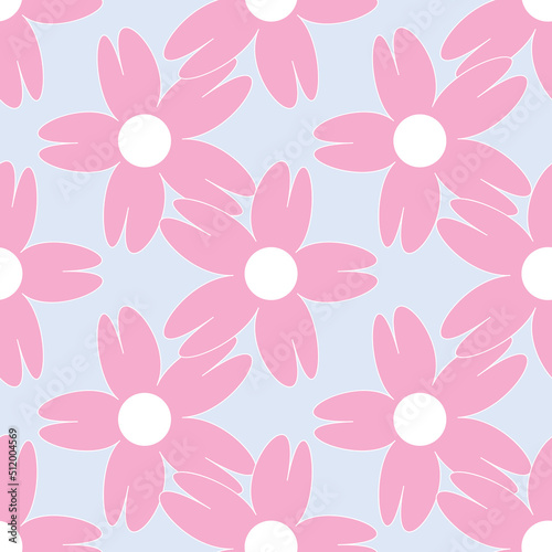 Vector blue background white pink cherry tree flowers and cherry blossom sakura flowers. Seamless pattern background