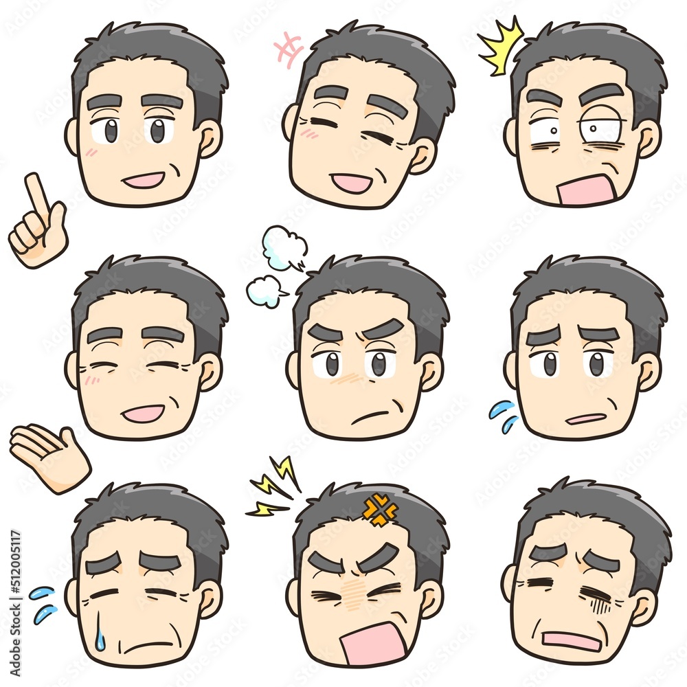 シニア男性　ミニキャラ　表情セット