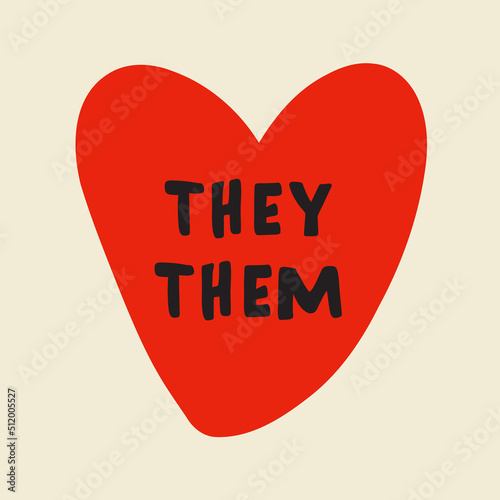 Gender Definition Pronoun: they, them in bright red heart shape. Shy Enby’s Guide for Cis Trans People. Vector illustration for banner party poster, sticker, cloth t-shirt, website advertisement.