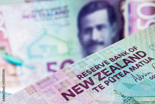 Close-up view of New Zealand banknotes.