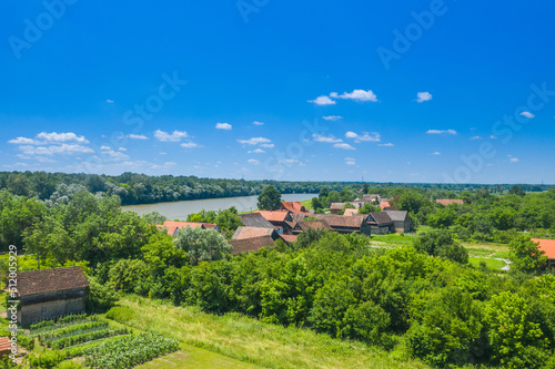 Traditional village of Drenov Bok nature park Lonjsko polje  Croatia  aerial view