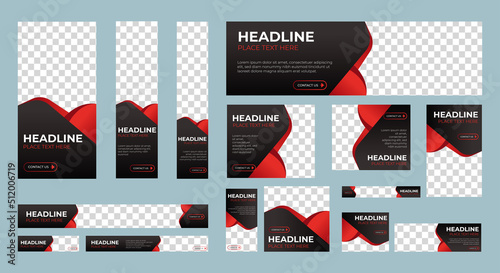 Business banner design web template Set, Horizontal header web banner. Black and red. cover header background for website design, Social Media Cover ads banner, flyer, invitation card	