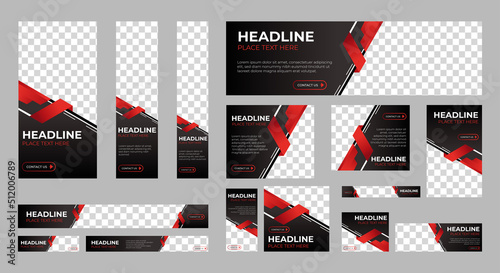 Business banner design web template Set, Horizontal header web banner. Black and red. cover header background for website design, Social Media Cover ads banner, flyer, invitation card	