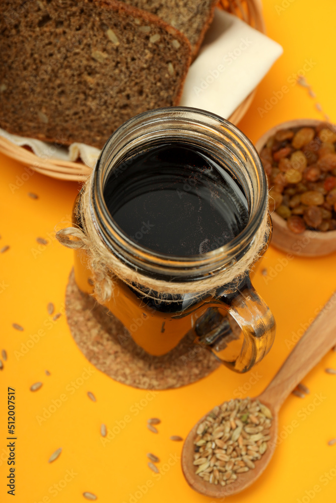 Concept of fresh drink, kvass, close up Concept of fresh drink, kvass, close up